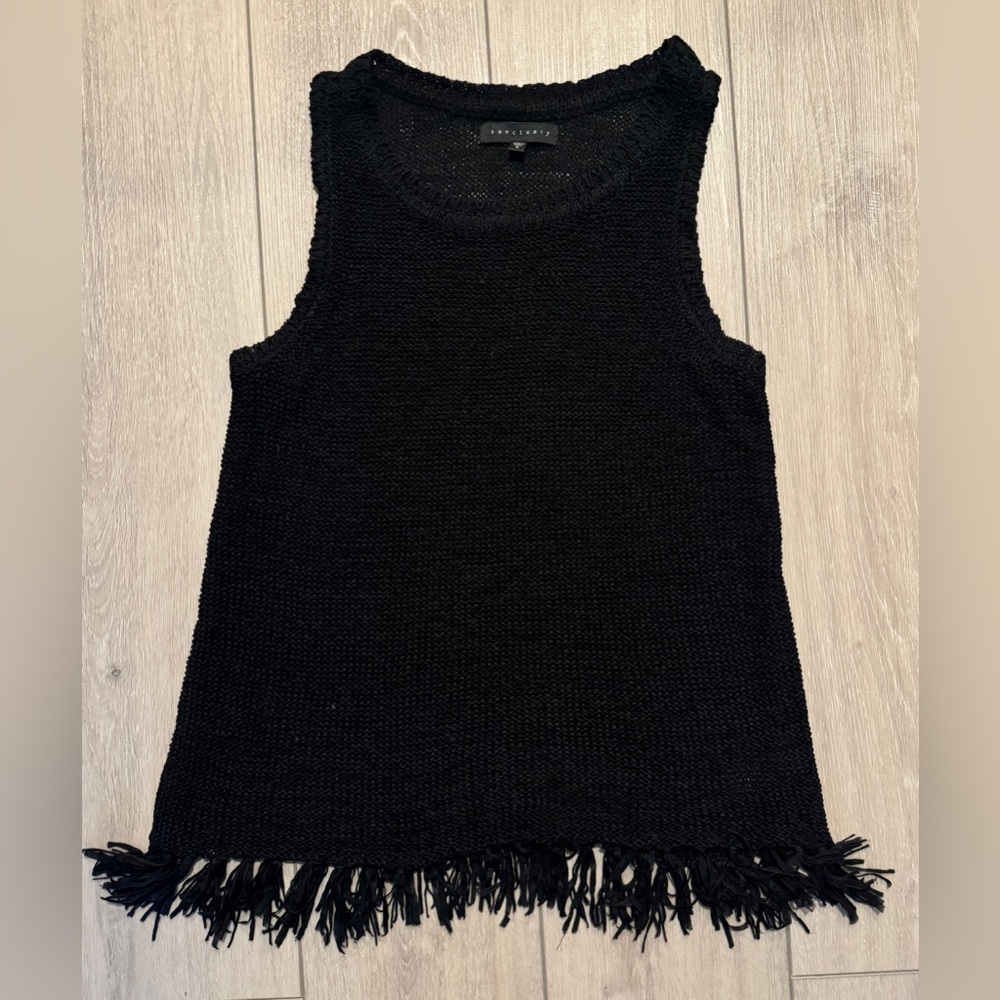 Sanctuary black fringe sweater tank top size small